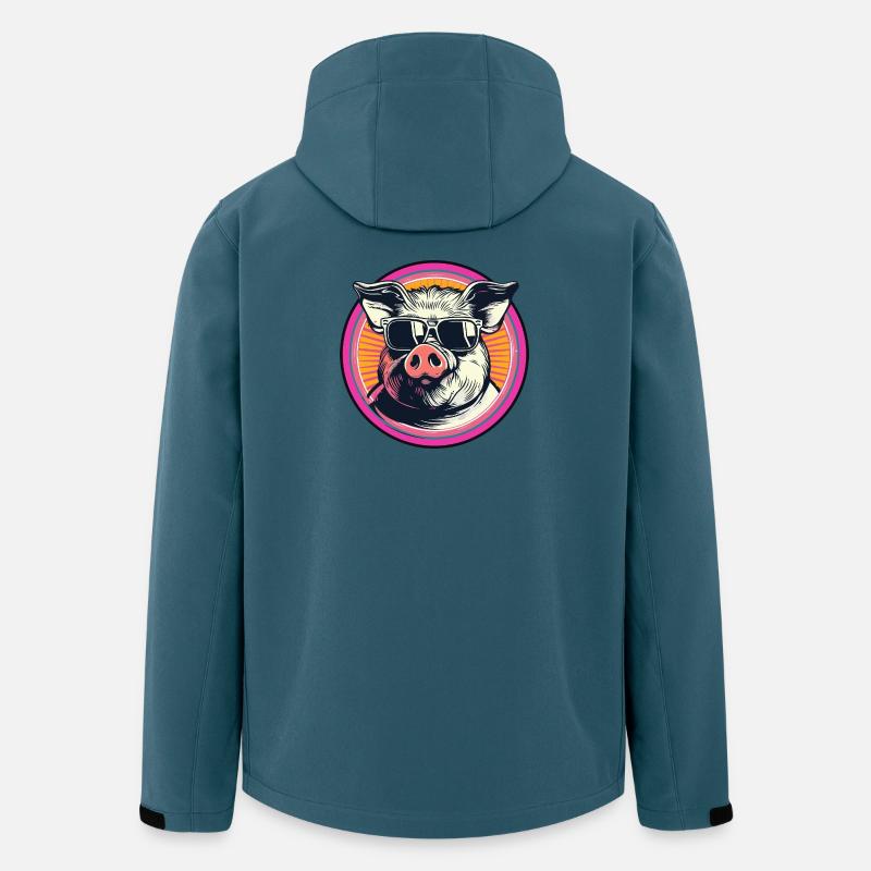 Coolres cochon avec lunettes de soleil - Veste softshell homme en polyester recyclé Stanley/Stella - bleu pétrole foncé