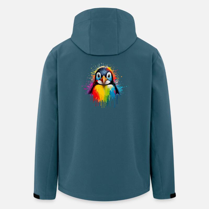 Art éclaboussuré de manchots arc-en-ciel - Veste softshell homme en polyester recyclé Stanley/Stella - bleu pétrole foncé