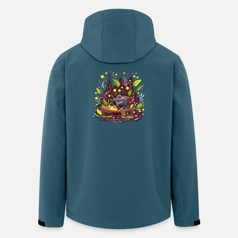 Gorilla im bunten Dschungelboot - Recycelte Männer Softshell-Jacke von Stanley/Stella - Dunkles Petrol