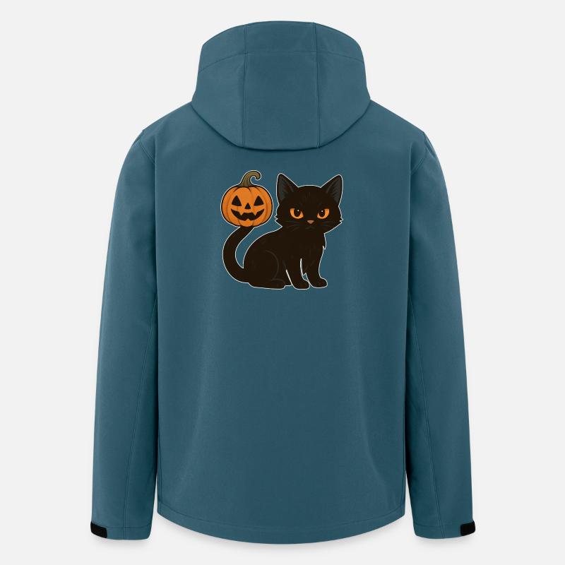 Chat noir avec citrouille d’Halloween - Veste softshell homme en polyester recyclé Stanley/Stella - bleu pétrole foncé