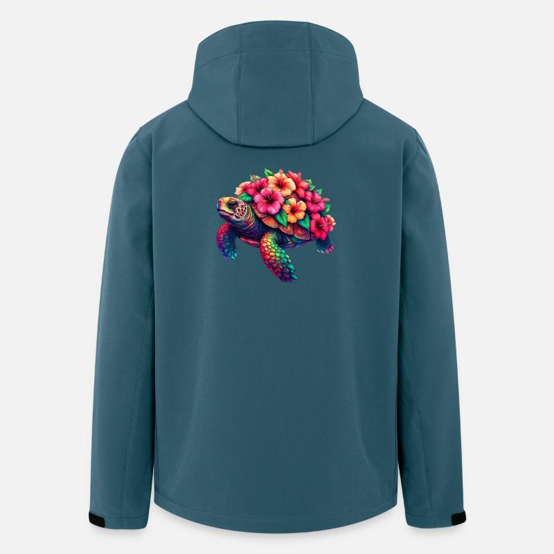 Tortue aux fleurs d’hibiscus - Veste softshell homme en polyester recyclé Stanley/Stella - bleu pétrole foncé