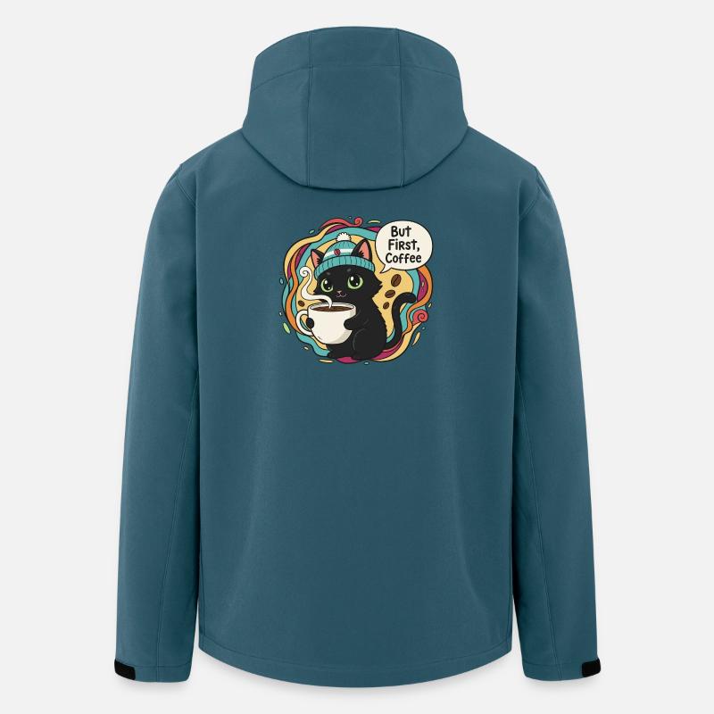 Kaffeezeit Katze mit Mütze - Recycelte Männer Softshell-Jacke von Stanley/Stella - Dunkles Petrol