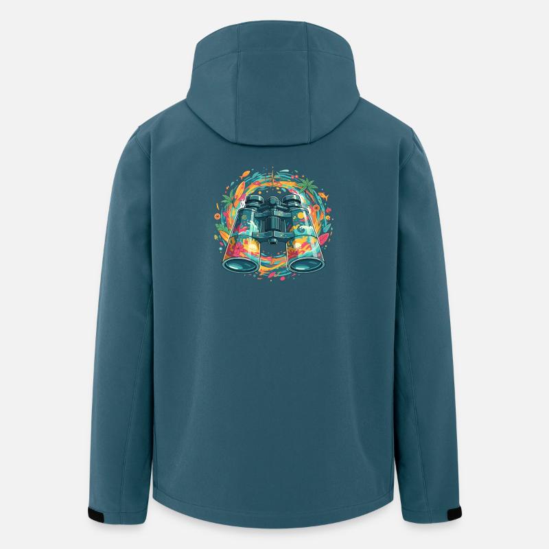 Illustration binoculaire Tropical Explorer - Veste softshell homme en polyester recyclé Stanley/Stella - bleu pétrole foncé