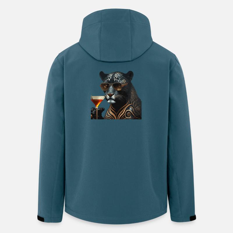 Chic Panther mit Sonnenbrille und Drink - Recycelte Männer Softshell-Jacke von Stanley/Stella - Dunkles Petrol