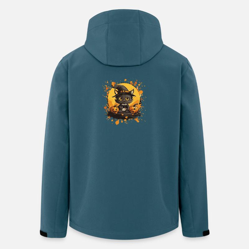 Chat d’Halloween avec citrouille - Veste softshell homme en polyester recyclé Stanley/Stella - bleu pétrole foncé