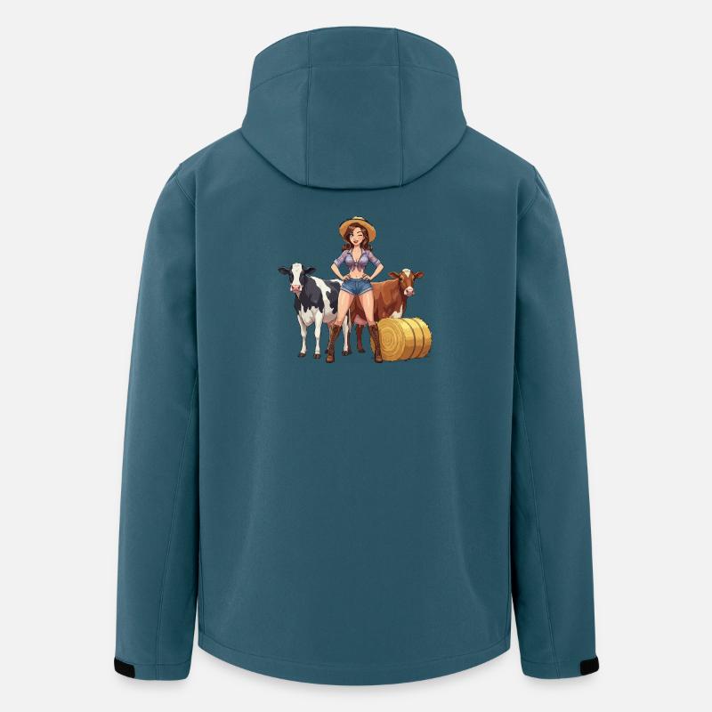 Pin-up-Bauernfrau mit zwei Kühen - Recycelte Männer Softshell-Jacke von Stanley/Stella - Dunkles Petrol