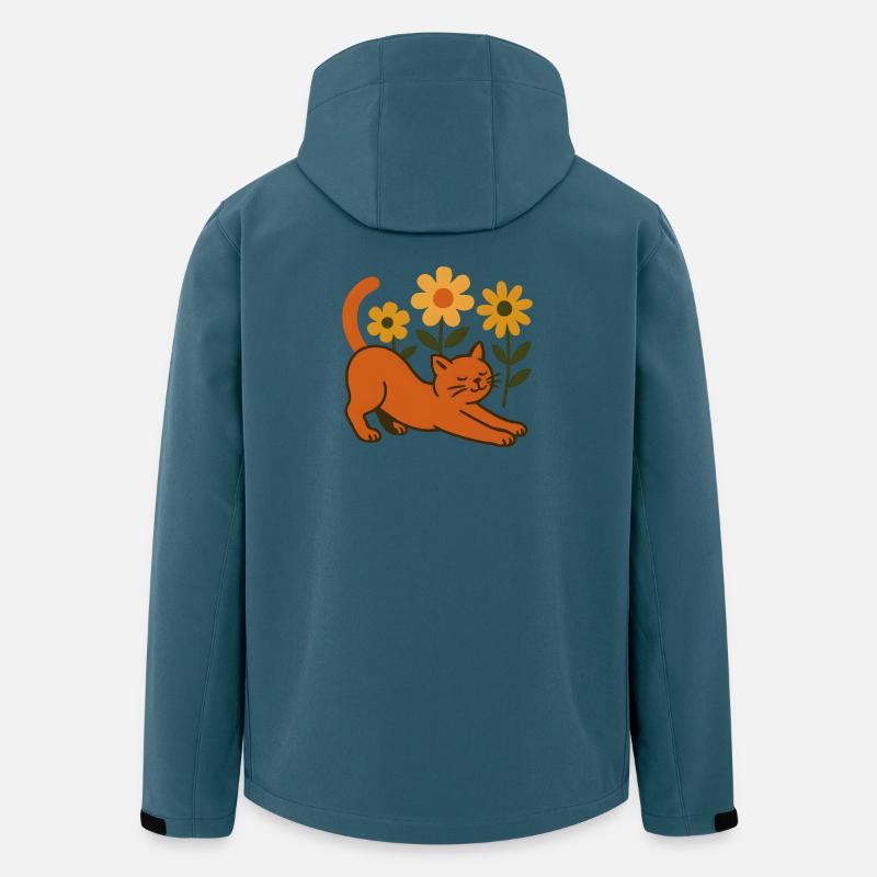 Orangene Katze im Blumenmeer - Recycelte Männer Softshell-Jacke von Stanley/Stella - Dunkles Petrol