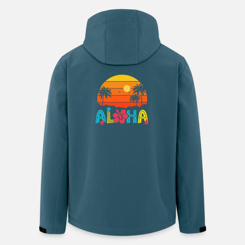 Aloha Sunset Palm Hibiscus - Veste softshell homme en polyester recyclé Stanley/Stella - bleu pétrole foncé