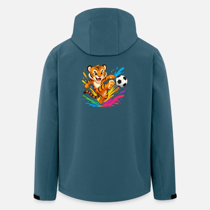 Tiger Kick Ball Farbexplosion - Recycelte Männer Softshell-Jacke von Stanley/Stella - Dunkles Petrol