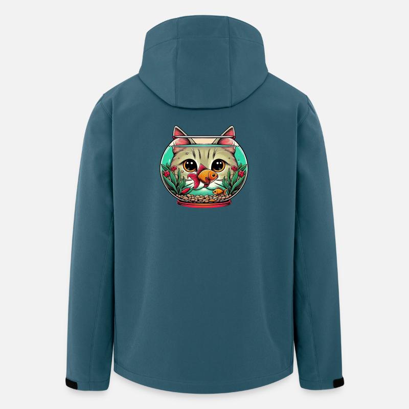 Chat d’aquarium avec poisson rouge - Veste softshell homme en polyester recyclé Stanley/Stella - bleu pétrole foncé