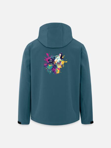 Wolf im Farbexplosion Stil - Recycelte Männer Softshell-Jacke von Stanley/Stella - Dunkles Petrol
