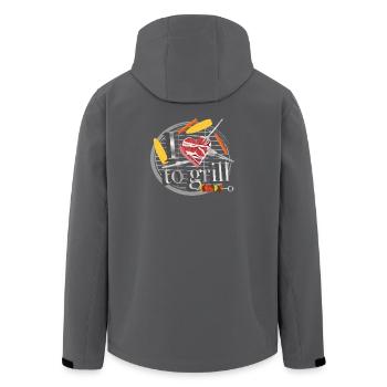 Un barbecue avec du maïs, des saucisses et de la viande en forme de cœur - Veste softshell homme en polyester recyclé Stanley/Stella - bleu pétrole foncé - Dos - AI Model Male 185 light (185cm)