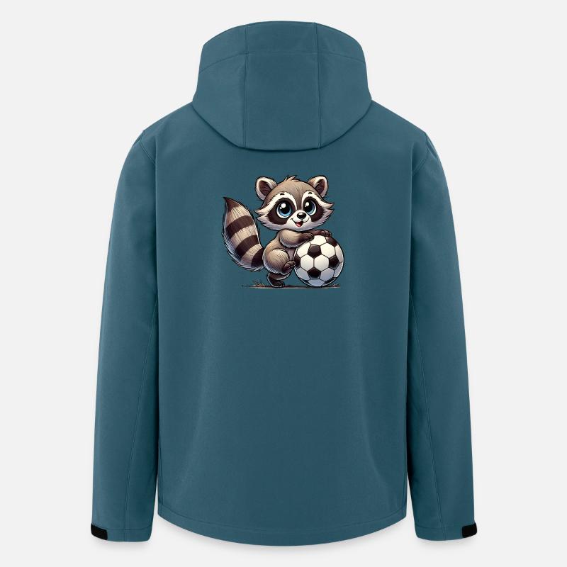 fröhlicher Waschbär, der mit einem Fußball spielt - Recycelte Männer Softshell-Jacke von Stanley/Stella - Dunkles Petrol