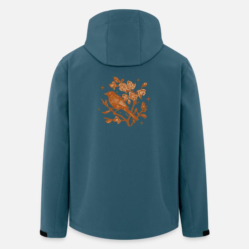 Silhouette oiseau et fleurs d'automne - Veste softshell homme en polyester recyclé Stanley/Stella - bleu pétrole foncé