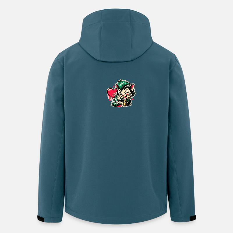 Graffiti de chaton avec cœur - Veste softshell homme en polyester recyclé Stanley/Stella - bleu pétrole foncé