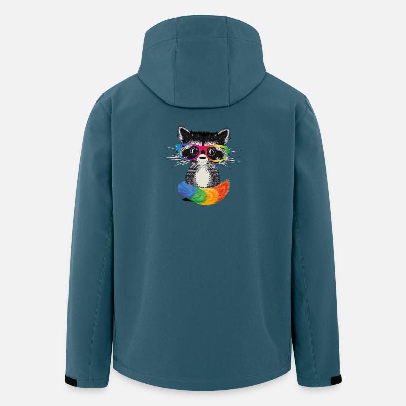 Waschbär mit Brille in Regenbogen Farben - Recycelte Männer Softshell-Jacke von Stanley/Stella - Dunkles Petrol