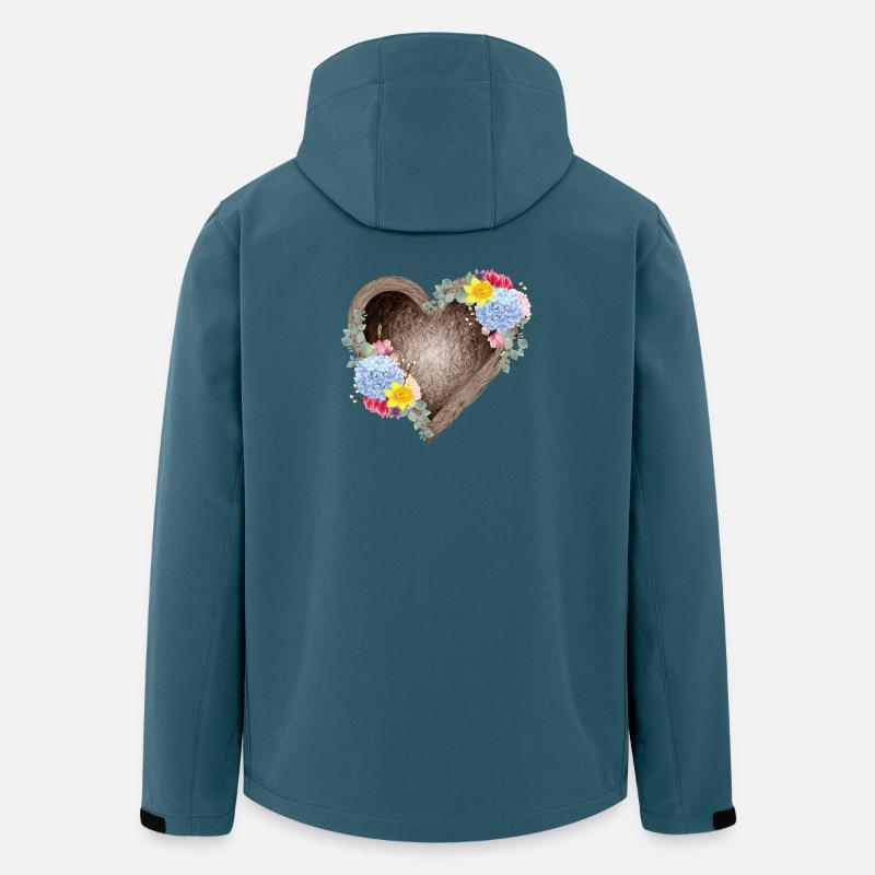 Herzförmiges Vogelnest mit Frühlingsblüten - Recycelte Männer Softshell-Jacke von Stanley/Stella - Dunkles Petrol