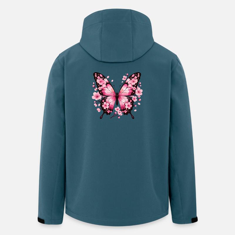 Papillon aux ailes de fleurs roses - Veste softshell homme en polyester recyclé Stanley/Stella - bleu pétrole foncé