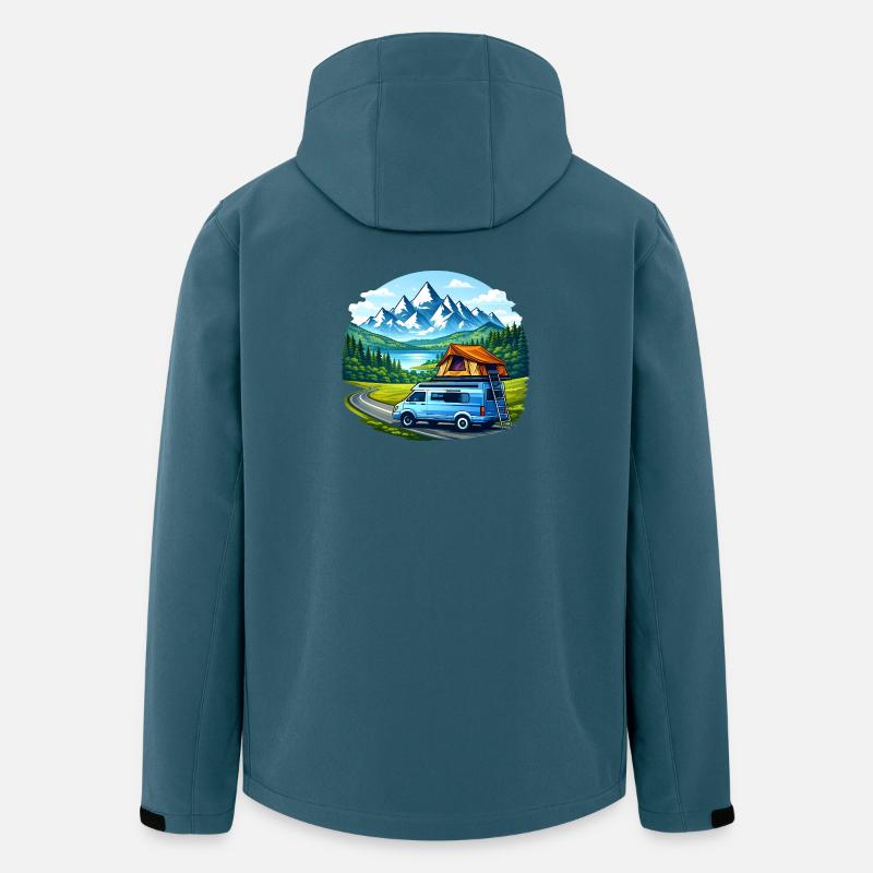 Vanlife Camper Illustration Bergmotiv - Recycelte Männer Softshell-Jacke von Stanley/Stella - Dunkles Petrol