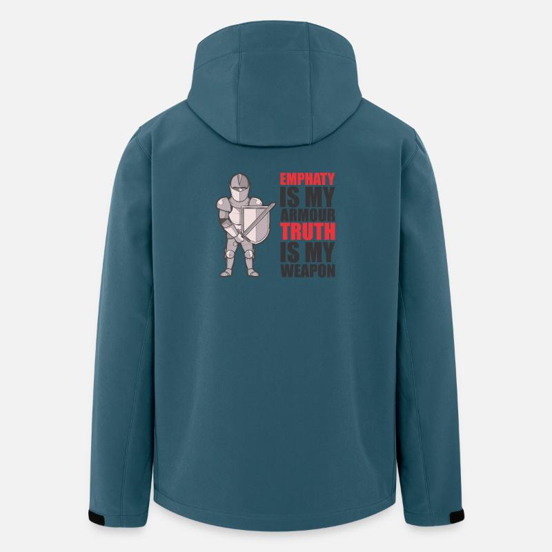 Chevalier avec armure et citation stimulante - Veste softshell homme en polyester recyclé Stanley/Stella - bleu pétrole foncé