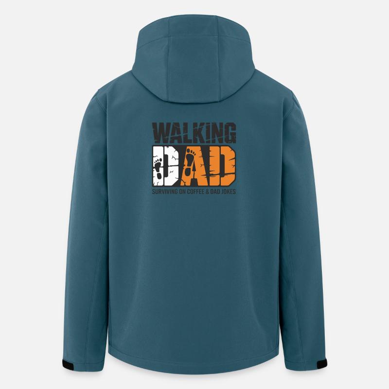 Papa en mouvement : café et blagues - Veste softshell homme en polyester recyclé Stanley/Stella - bleu pétrole foncé
