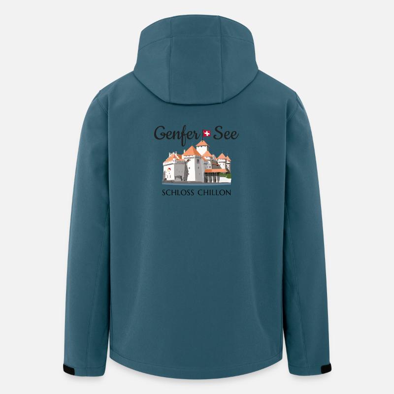 Genfersee Schloss Chillon, Schweiz Handzeichnung - Recycelte Männer Softshell-Jacke von Stanley/Stella - Dunkles Petrol