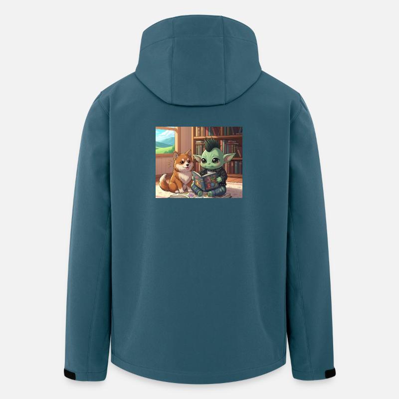 Mischender Kobold mit Hund im Bücherzimmer - Recycelte Männer Softshell-Jacke von Stanley/Stella - Dunkles Petrol