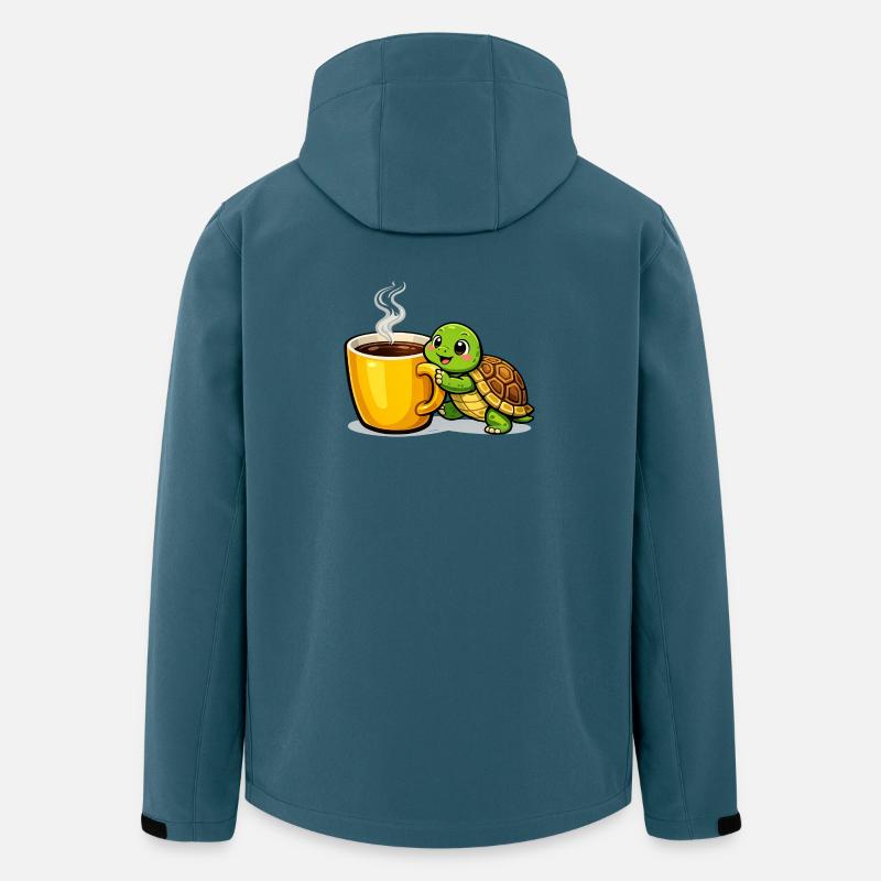 Kaffeeturtle mit dampfendem Becher - Recycelte Männer Softshell-Jacke von Stanley/Stella - Dunkles Petrol