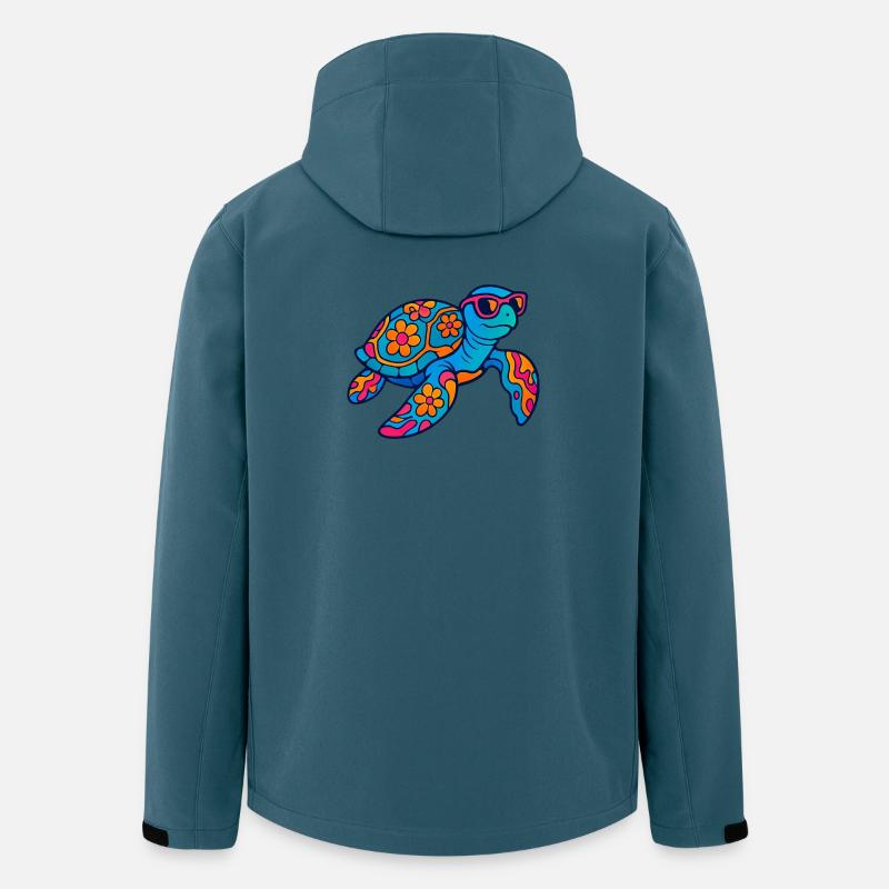 Bunte Blumentier-Schildkröte mit Sonnenbrille - Recycelte Männer Softshell-Jacke von Stanley/Stella - Dunkles Petrol