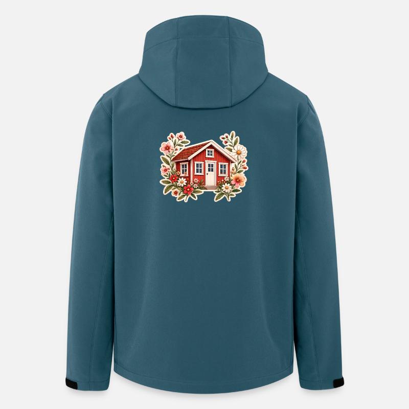 Rotes Schwedenhaus mit Blumen im Tinyhaus Stil  - Recycelte Männer Softshell-Jacke von Stanley/Stella - Dunkles Petrol