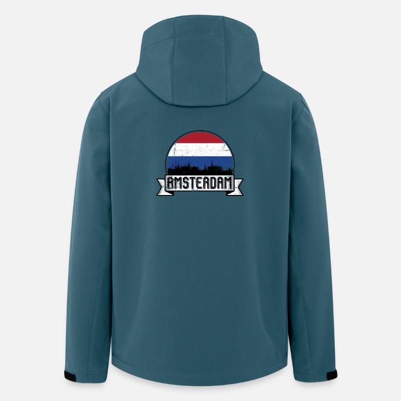 Badge rétro Amsterdam Skyline - Veste softshell homme en polyester recyclé Stanley/Stella - bleu pétrole foncé