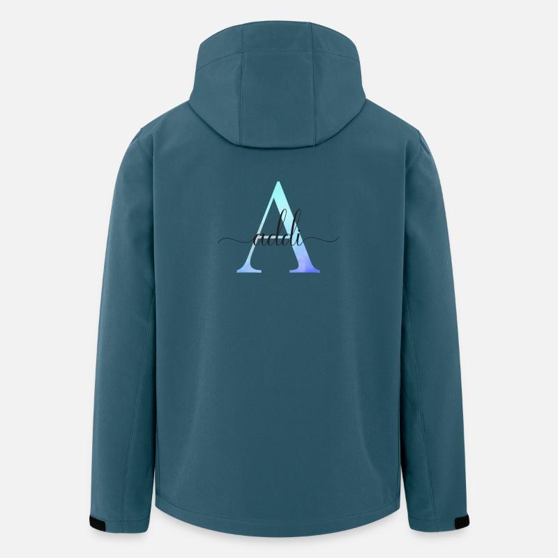 A| Monogramme | Nom | Addi | Aquarelle - Veste softshell homme en polyester recyclé Stanley/Stella - bleu pétrole foncé