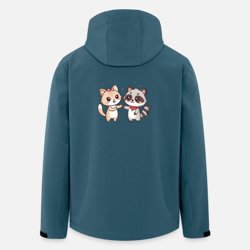 Amitié Kawaii: Chat et Raton-Laveur - Veste softshell homme en polyester recyclé Stanley/Stella - bleu pétrole foncé
