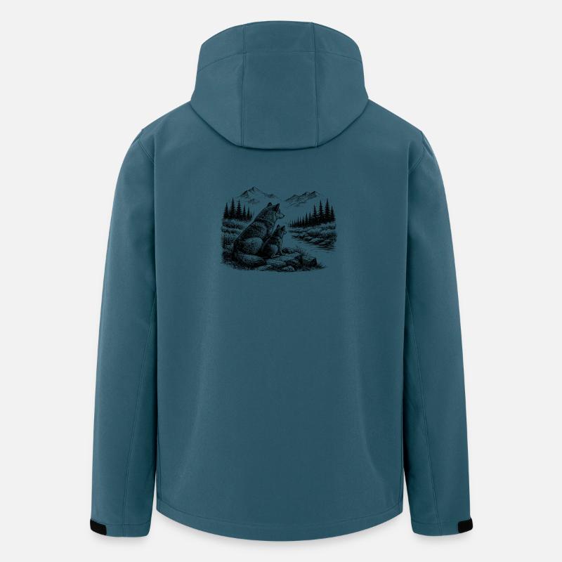 Wolf und Kind in der Natur – Berge, Wald, Fluss - Recycelte Männer Softshell-Jacke von Stanley/Stella - Dunkles Petrol
