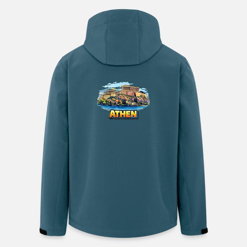 Illustration de l’île de l’Acropole d’Athènes - Veste softshell homme en polyester recyclé Stanley/Stella - bleu pétrole foncé
