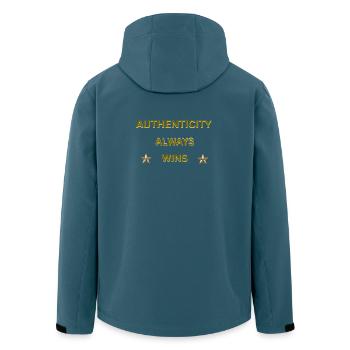 AUTHENTICITY ALWAYS WINS – Gold Motivational Quote - Men’s Recycled Softshell Jacket by Stanley/Stella - stargazer - Back - AI Model Male 185 light (185cm)