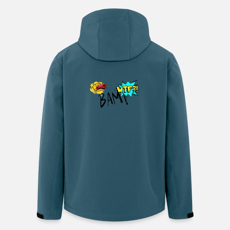 Bande dessinée explosive OMG WTF Exclamations - Veste softshell homme en polyester recyclé Stanley/Stella - bleu pétrole foncé
