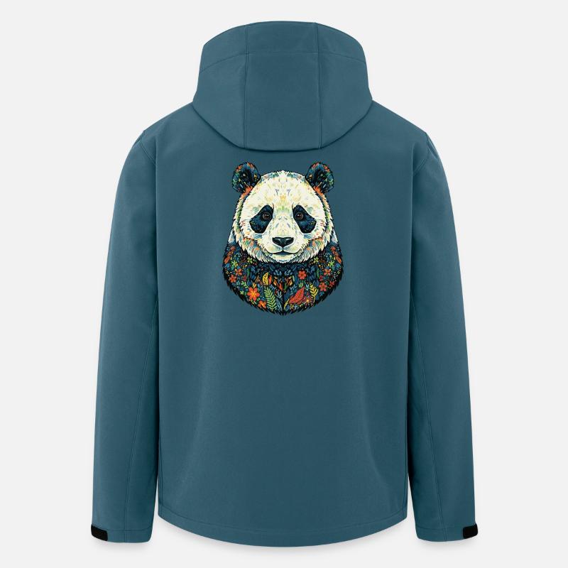Flora-Panda-Porträt mit Blumen - Recycelte Männer Softshell-Jacke von Stanley/Stella - Dunkles Petrol