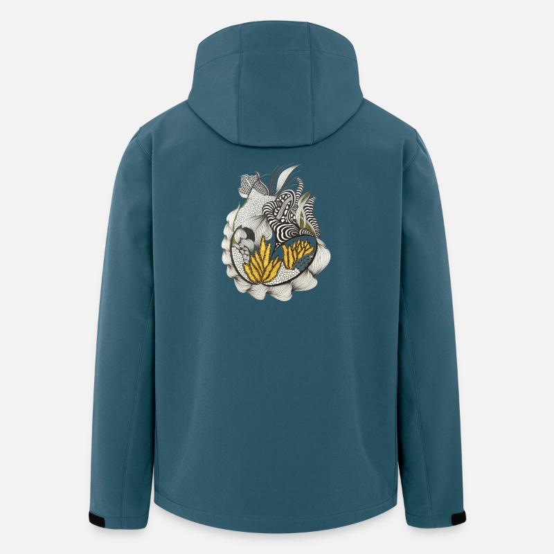 Schwarzweiß Blattmuster Gelbakzent - Recycelte Männer Softshell-Jacke von Stanley/Stella - Dunkles Petrol