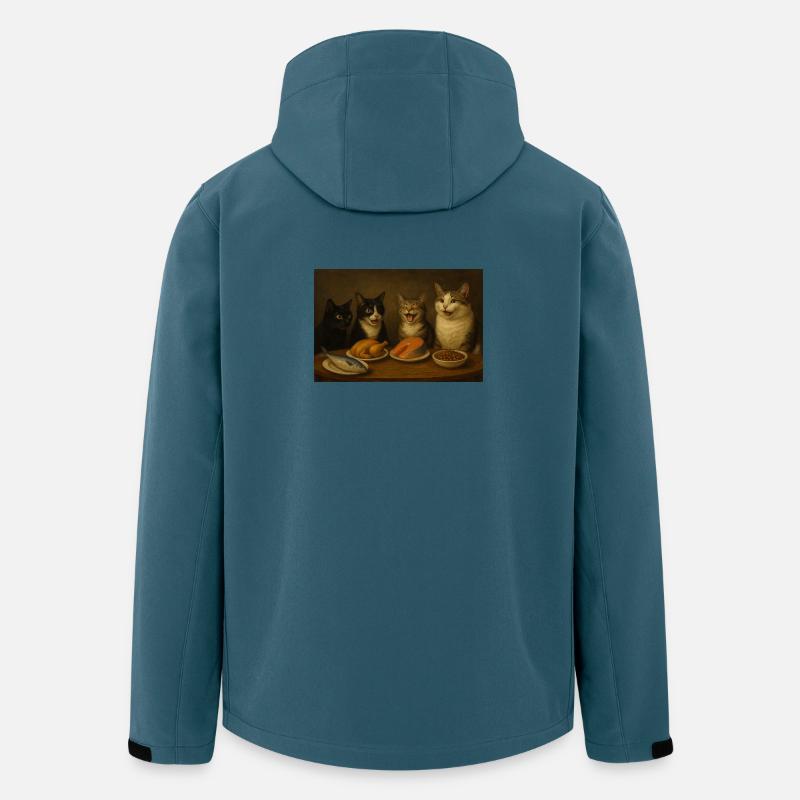 Vier Katzen beim Festmahl am Tisch - Recycelte Männer Softshell-Jacke von Stanley/Stella - Dunkles Petrol