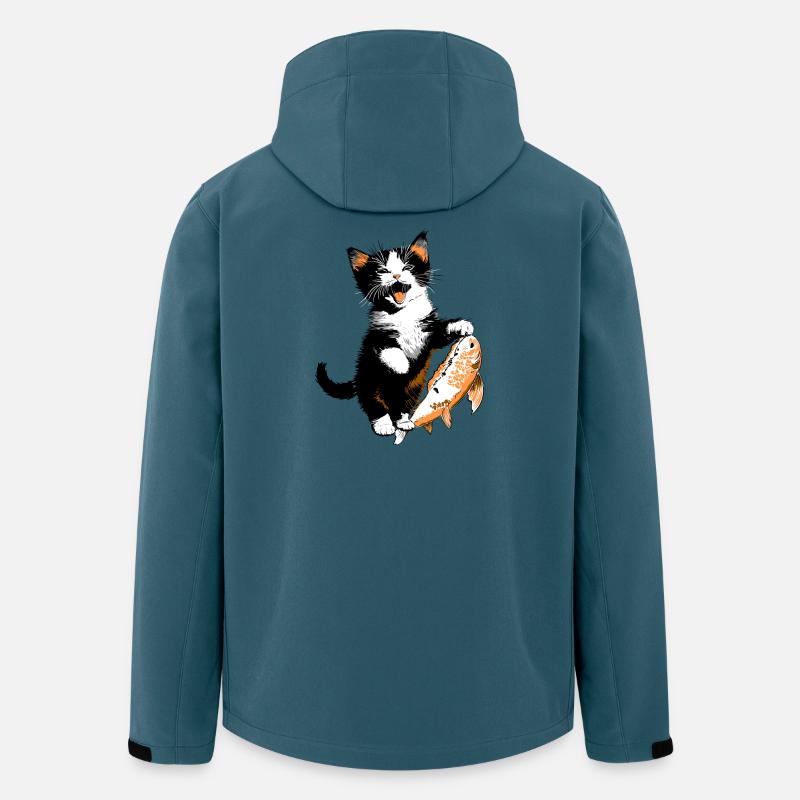 Kätzchen mit großem Lachs – Kitty mit Fisch - Recycelte Männer Softshell-Jacke von Stanley/Stella - Dunkles Petrol