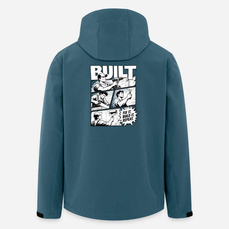 Construis, répare-le, recommence, recommence - Veste softshell homme en polyester recyclé Stanley/Stella - bleu pétrole foncé