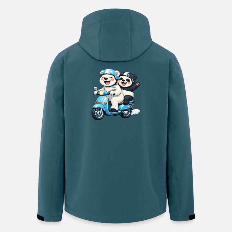 Ours polaire et panda en scooter - Veste softshell homme en polyester recyclé Stanley/Stella - bleu pétrole foncé