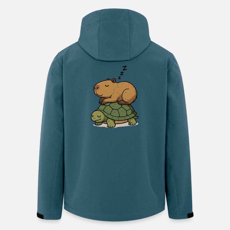 Schlummernder Capybara auf einer Schildkröte - Recycelte Männer Softshell-Jacke von Stanley/Stella - Dunkles Petrol