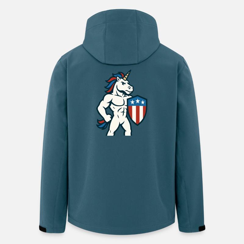 Patriotisches Einhorn-Maskottchen-Power-Schild-Design - Recycelte Männer Softshell-Jacke von Stanley/Stella - Dunkles Petrol