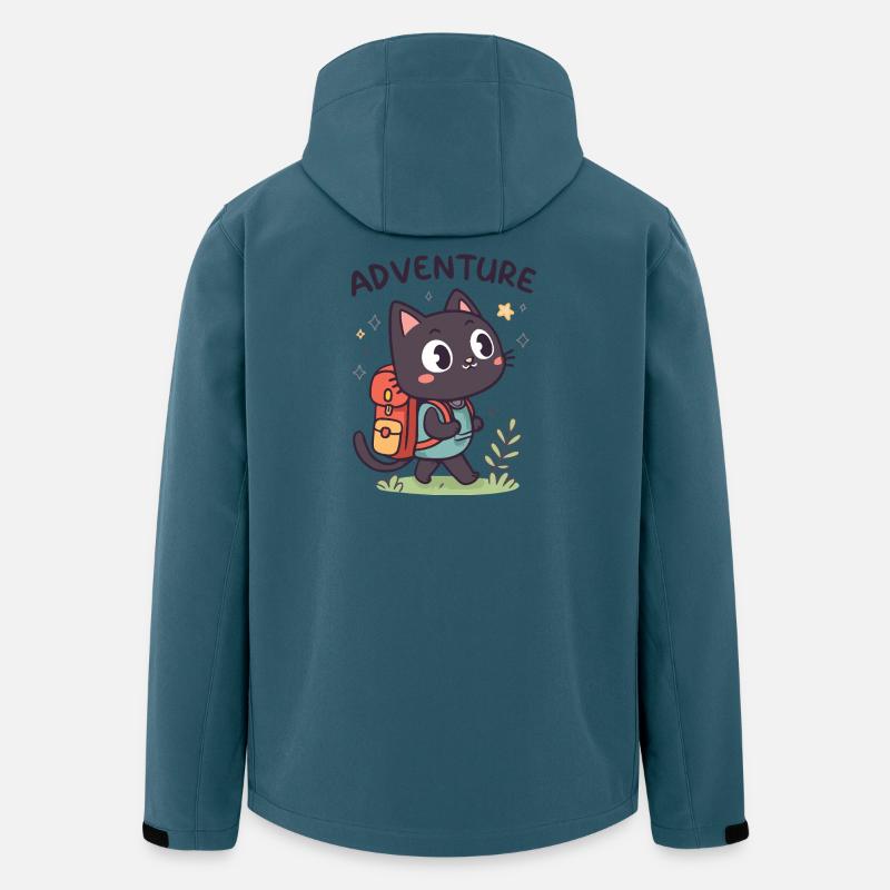 Abenteuerlustige schwarze Katze mit Rucksack - Recycelte Männer Softshell-Jacke von Stanley/Stella - Dunkles Petrol