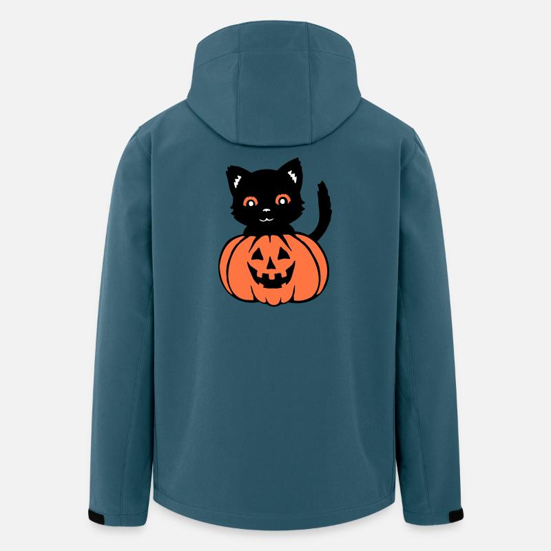 Halloween Kat Sort Græskar Efterår Uhyggelig Uhyggelig - Stanley/Stella herre softshelljakke i genanvendt polyester - mørk petrol