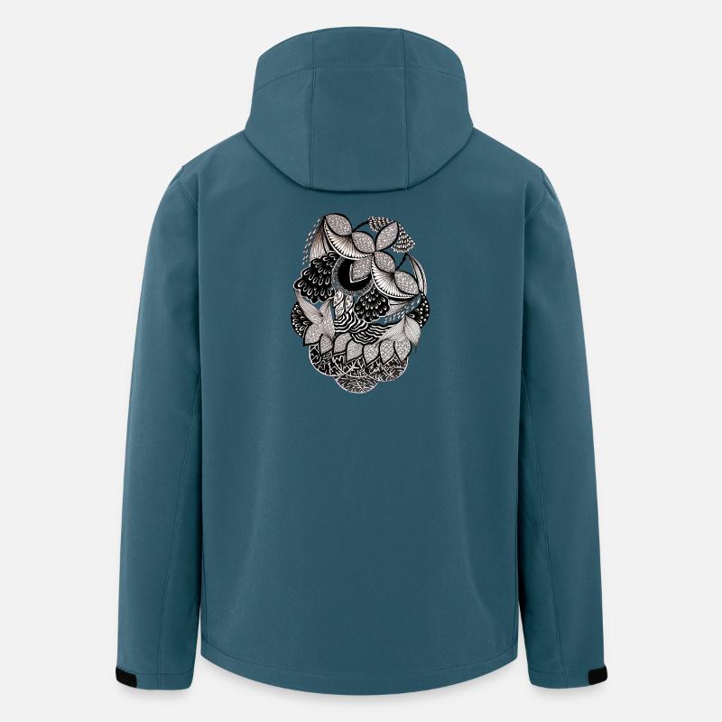 SchwarzWeiss Blattmuster Kreisdesign - Recycelte Männer Softshell-Jacke von Stanley/Stella - Dunkles Petrol