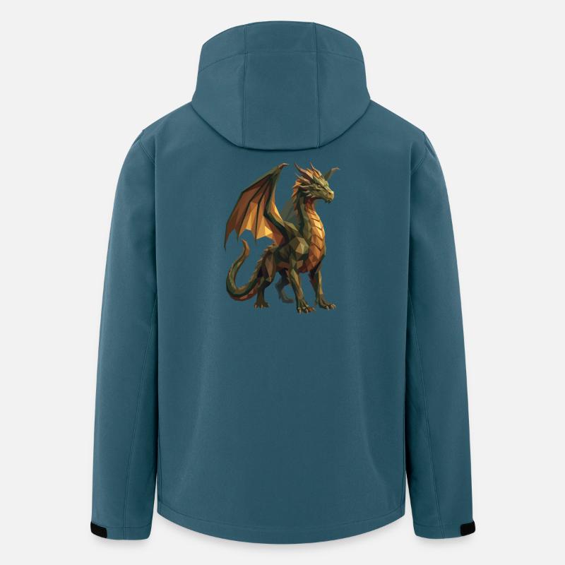 Art géométrique low poly Green Dragon - Veste softshell homme en polyester recyclé Stanley/Stella - bleu pétrole foncé