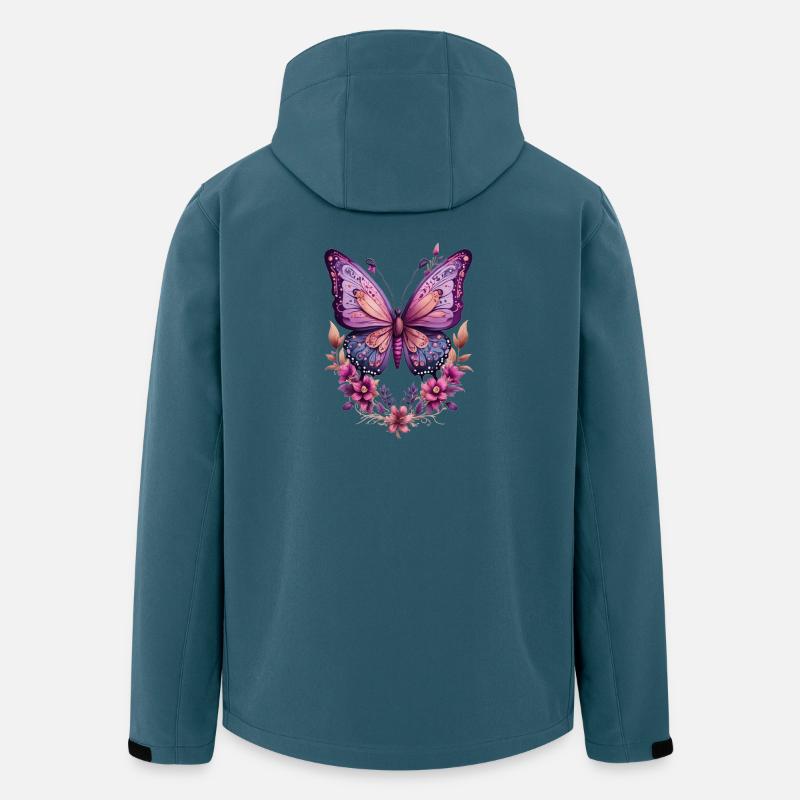 Violetter Schmetterling mit Blüten  - Recycelte Männer Softshell-Jacke von Stanley/Stella - Dunkles Petrol